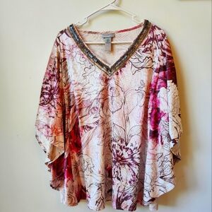 Catherine's 2X Popover Top V-Neck Velour Feel Sequin Detail